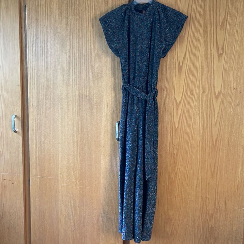 Nine West multi-color metallic sparkle elastic waist/tie belt jumpsuit. Small. - Picture 6 of 7